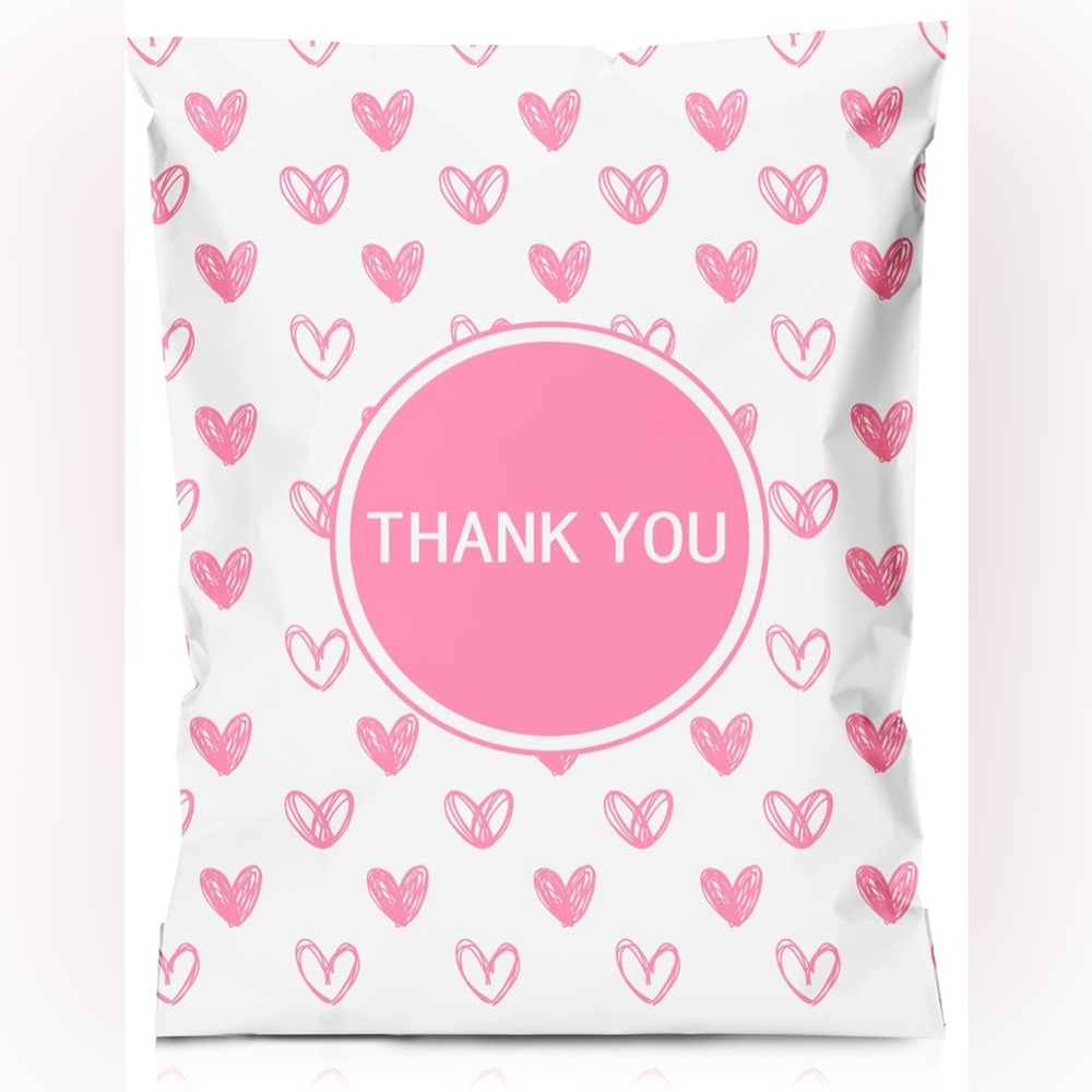 25 Pink Heart Thank You Poly Mailers 10x13 | Cute Small Business Packaging
